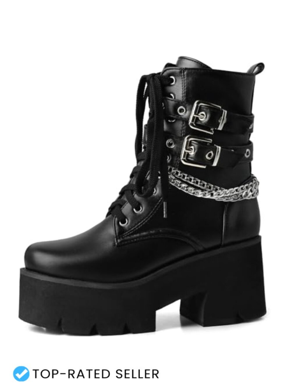 Chunky Platform Gothic Ankle Boots Lace Up Chain High Heel Combat Boots